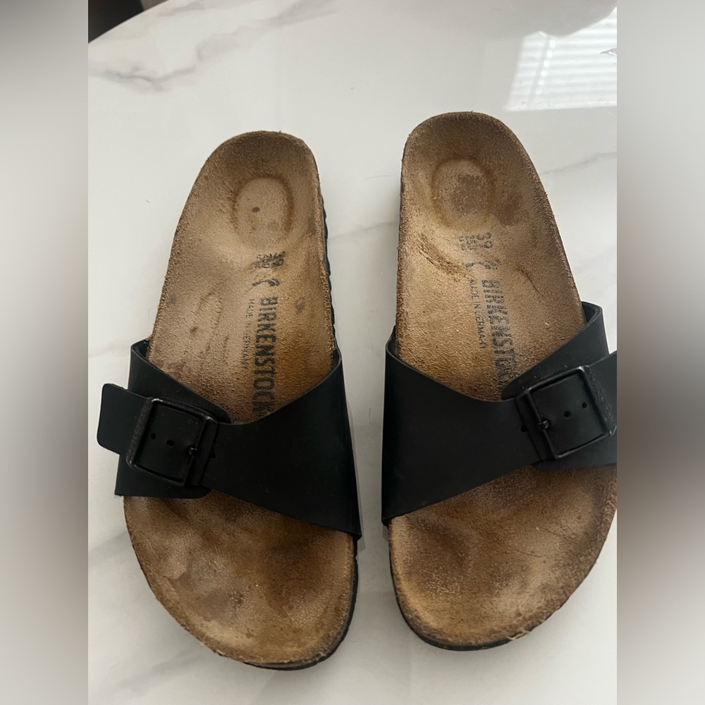 Birkenstock Madrid Black Single-Buckle Slide Sandals